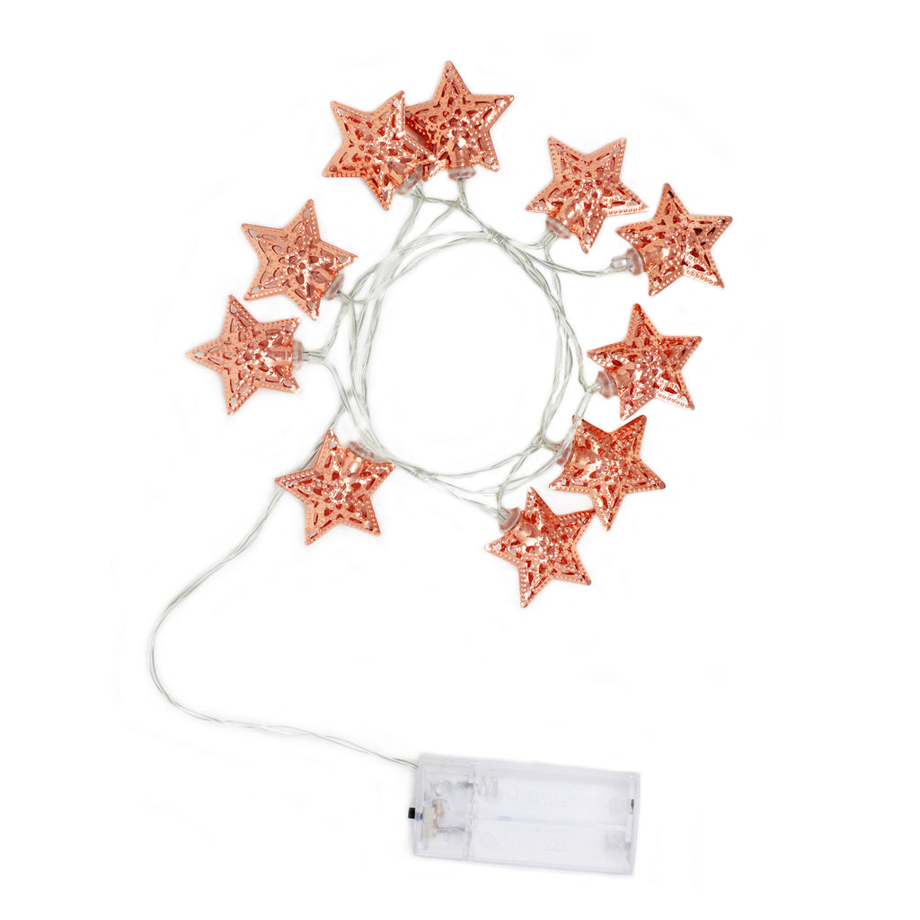 10 LED Rose Gold Star String Light Battery Operated - Warm White