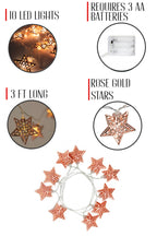 10 LED Rose Gold Star String Light Battery Operated - Warm White
