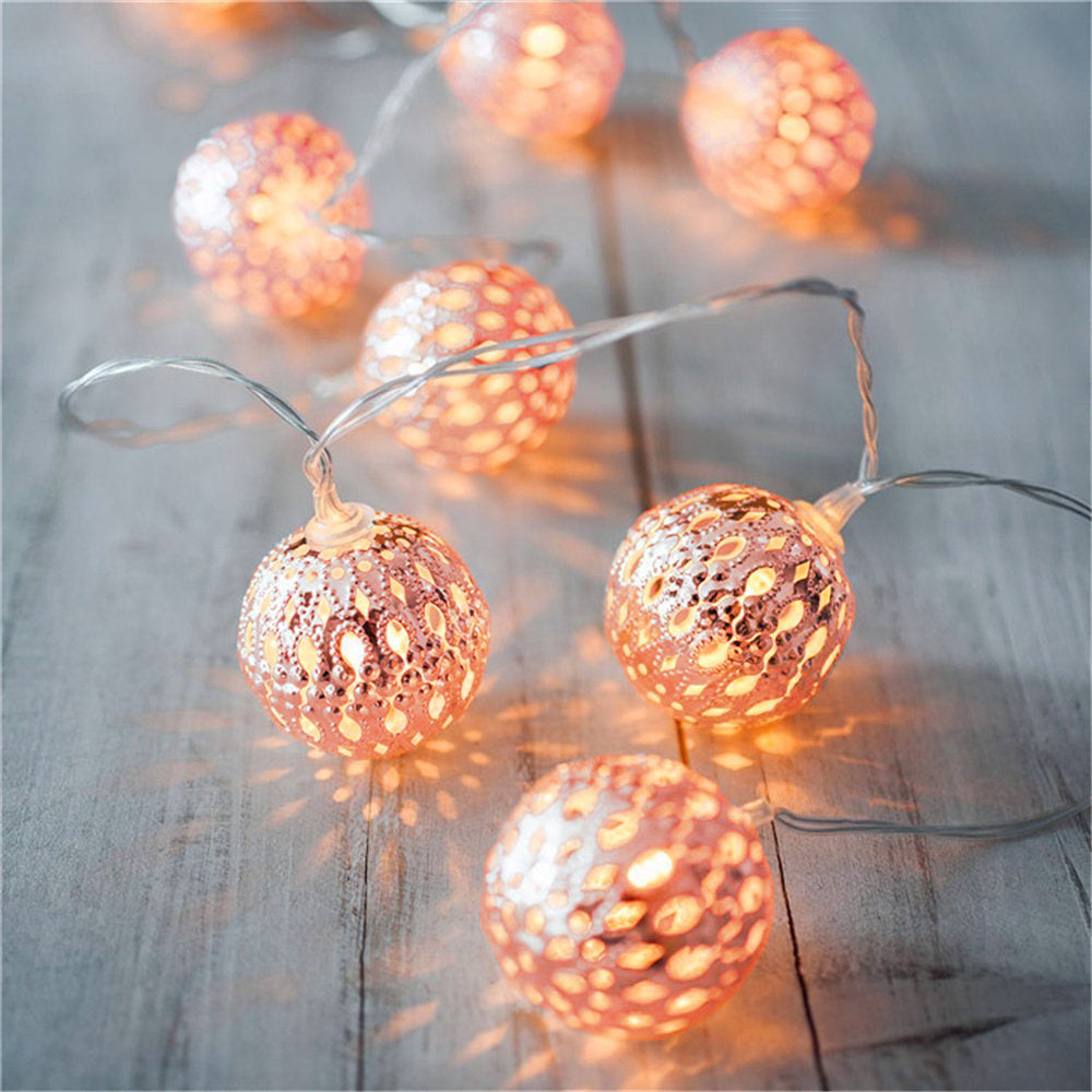 Rose Gold Moroccan Ball String Lights - Battery Operated