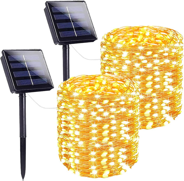 2-Pack Solar Powered 100 LED Copper Wire Fairy Light 32'