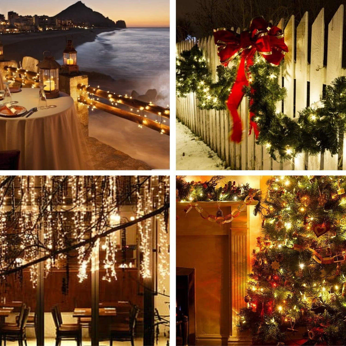 2-Pack Solar Powered 100 LED Copper Wire Fairy Light 32' used on Christmas tree, garland and outside.