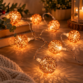 8 LED String Light w/rose gold Metal squiggly/mesh Ball B/O-Warm White