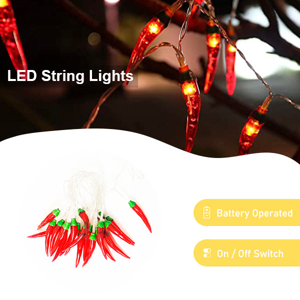20 LED Battery Operated String Lights with Chili Pepper - Warm White