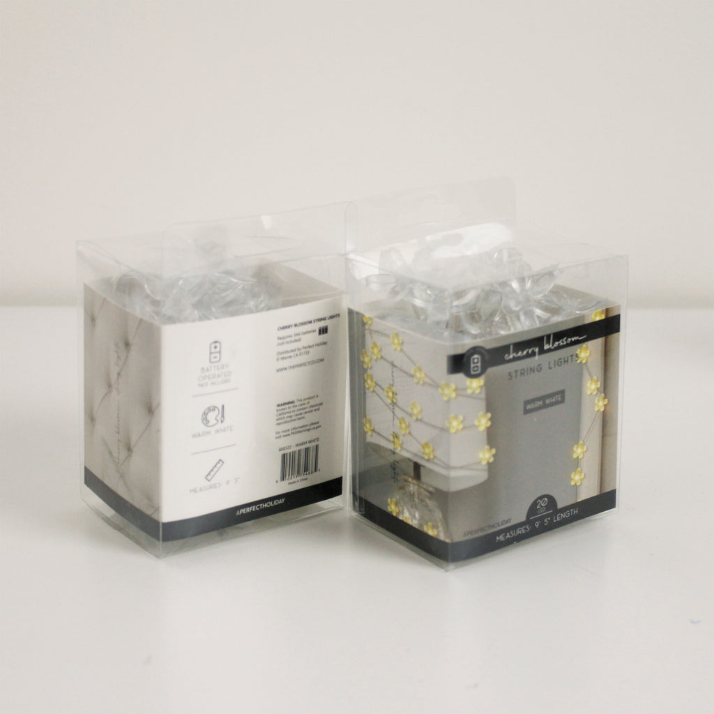 20 LED 5MM LIGHTS WITH CHERRY BLOSSOM FLOWERS, 12"LEAD, 6" SPACING.REQUIRED 3 AA BATTERY BOX