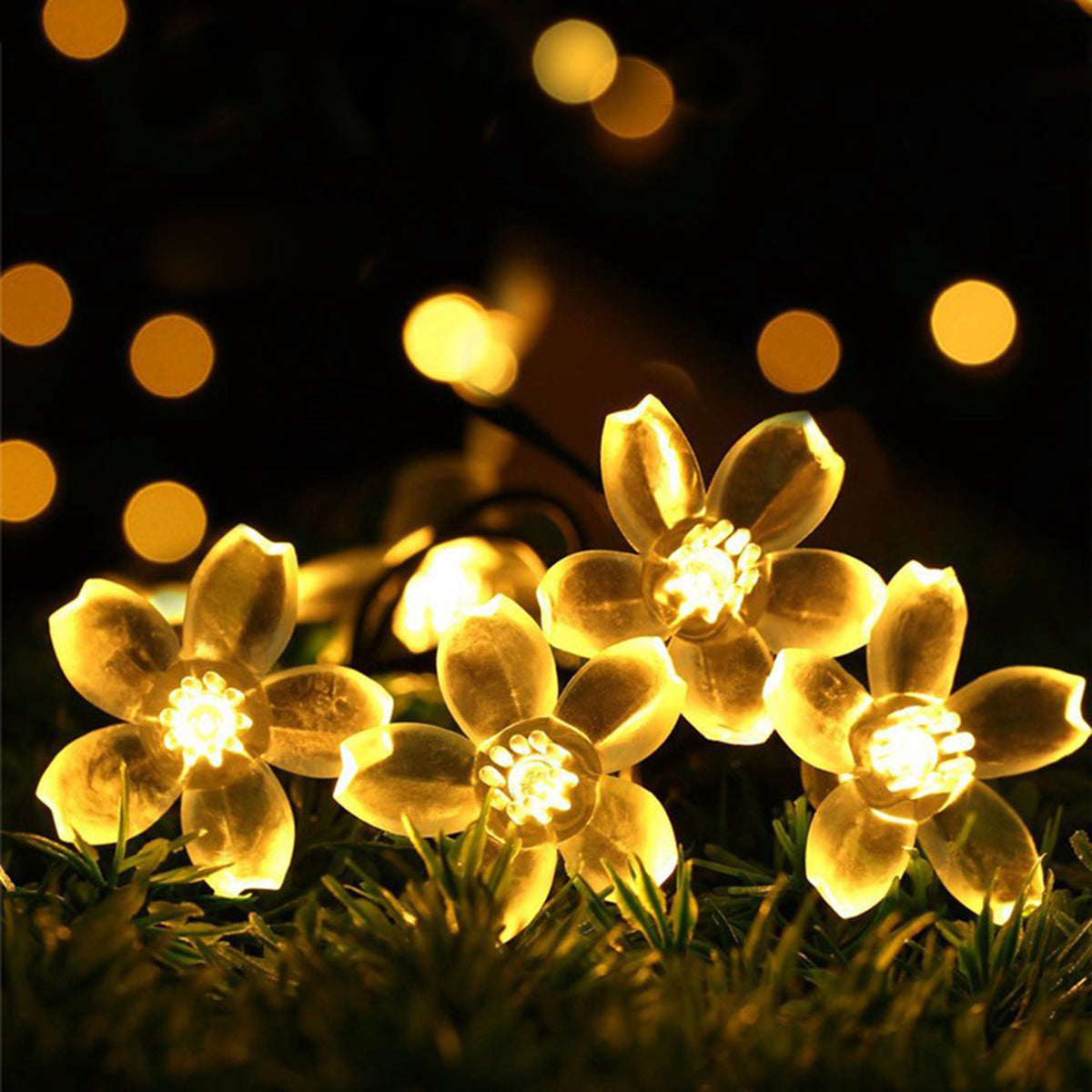 20 LED 5MM LIGHTS WITH CHERRY BLOSSOM FLOWERS, 12"LEAD, 6" SPACING.REQUIRED 3 AA BATTERY BOX