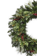 24" Unlit Jasper Mixed Pine Wreath with Pine Cones & Red Berry Clusters