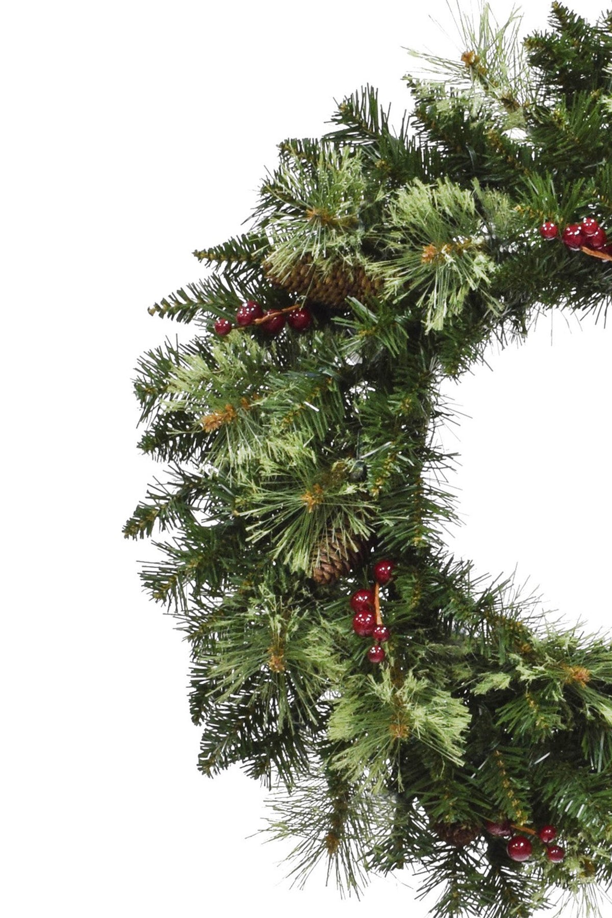 24" Unlit Jasper Mixed Pine Wreath with Pine Cones & Red Berry Clusters