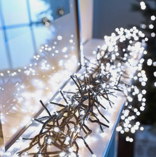 240 LED Cluster Lights Black Wire - White