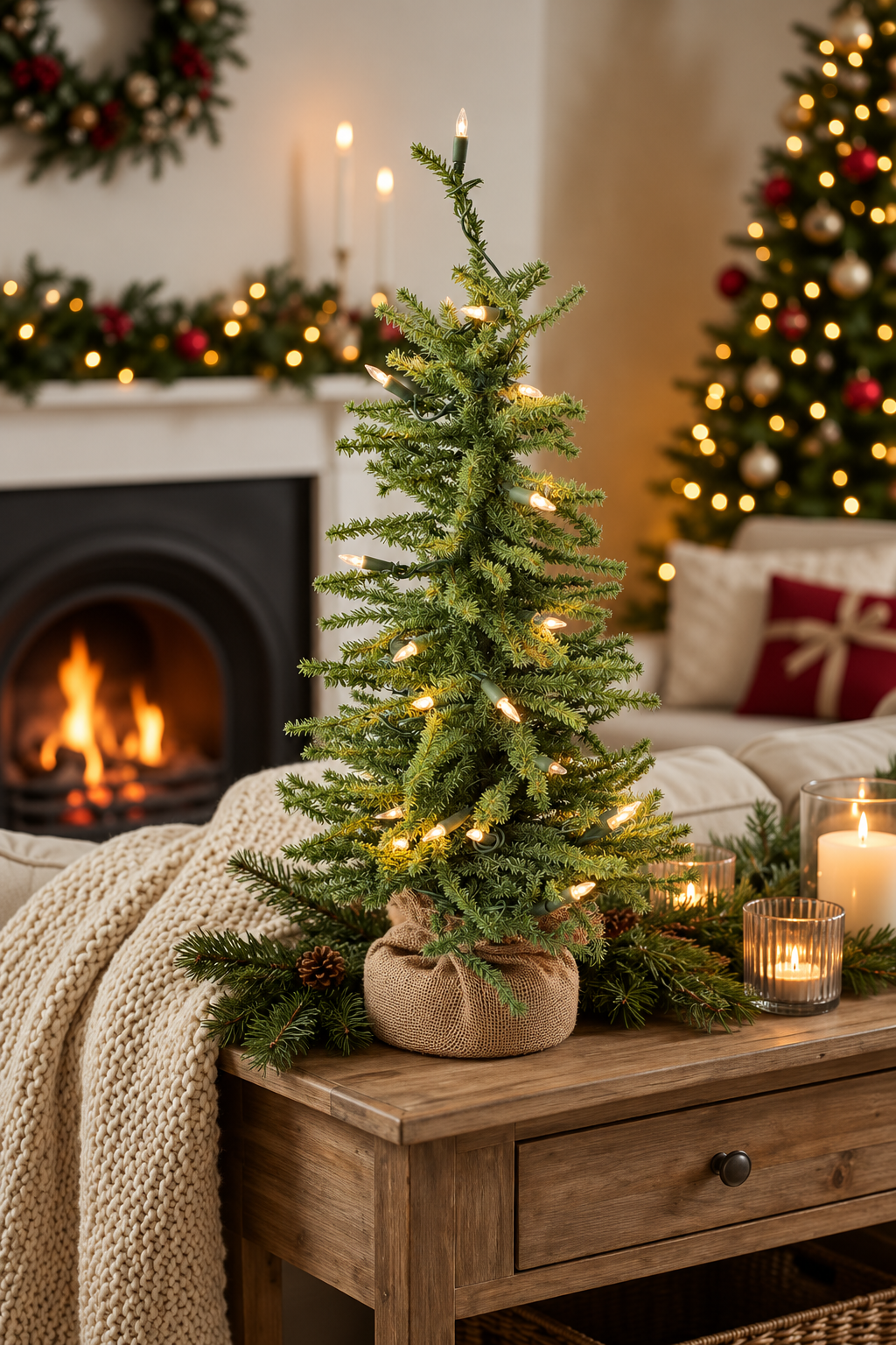 2' Pre-Lit Green Burlap Base Christmas Tree