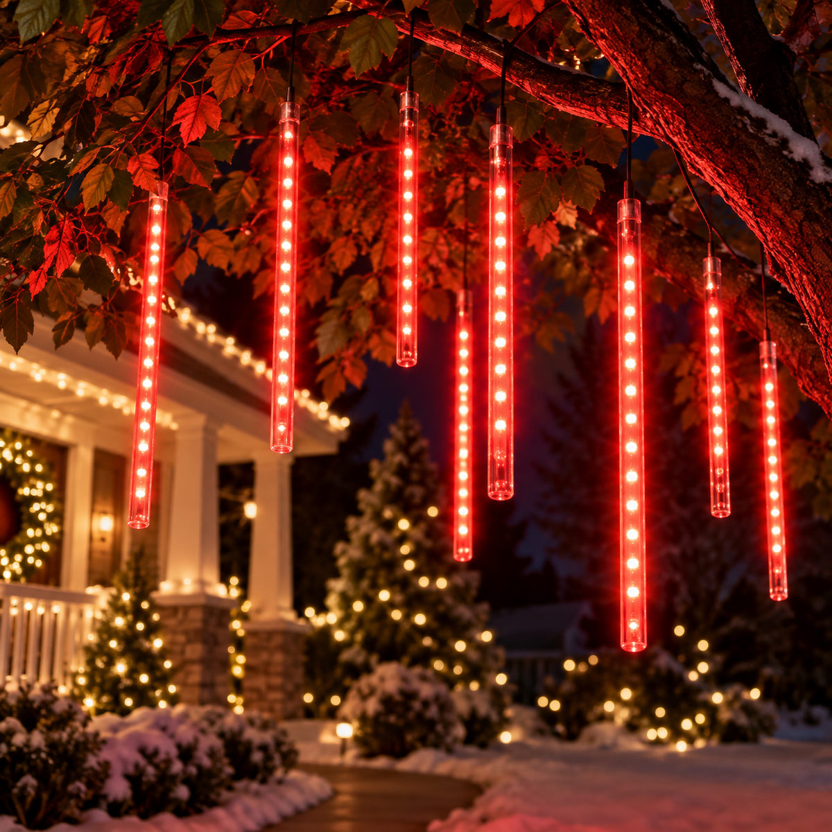 8 Tubes Snowfall 50cm - Red