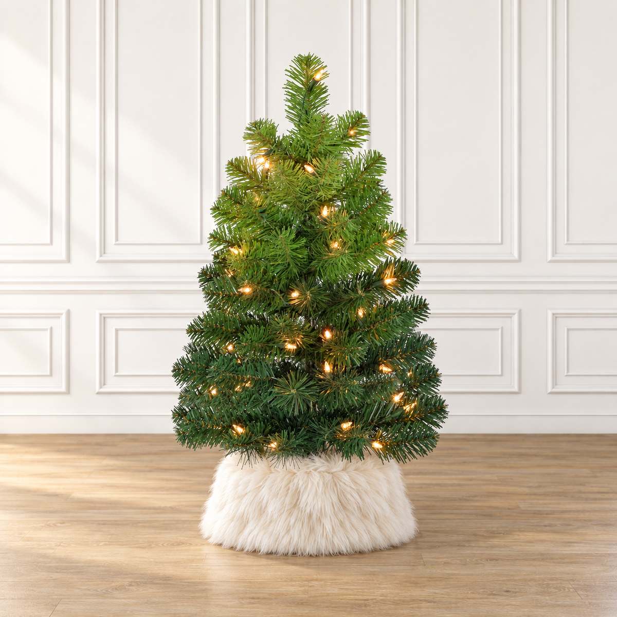 24" Pre-lit Tabletop Ombre Green Christmas Tree with Plastic Stand