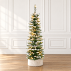 Prelit Flocked Pencil Tree