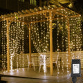 300 LED Curtain Solar Power Indoor Outdoor Waterproof Lights Flashing Mode - Long Hours - Warm White