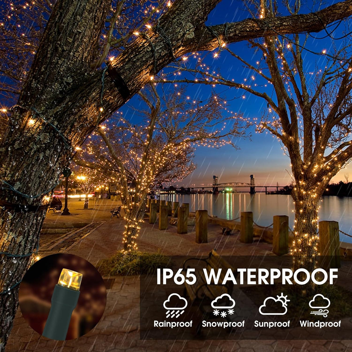 400 LED Solar Power Indoor Outdoor Waterproof String Lights Flashing Mode Green Wire - Long Hours - Warm White