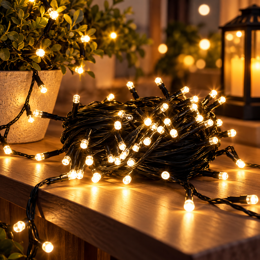 100 LED Green Wire String Light with connector - Warm White