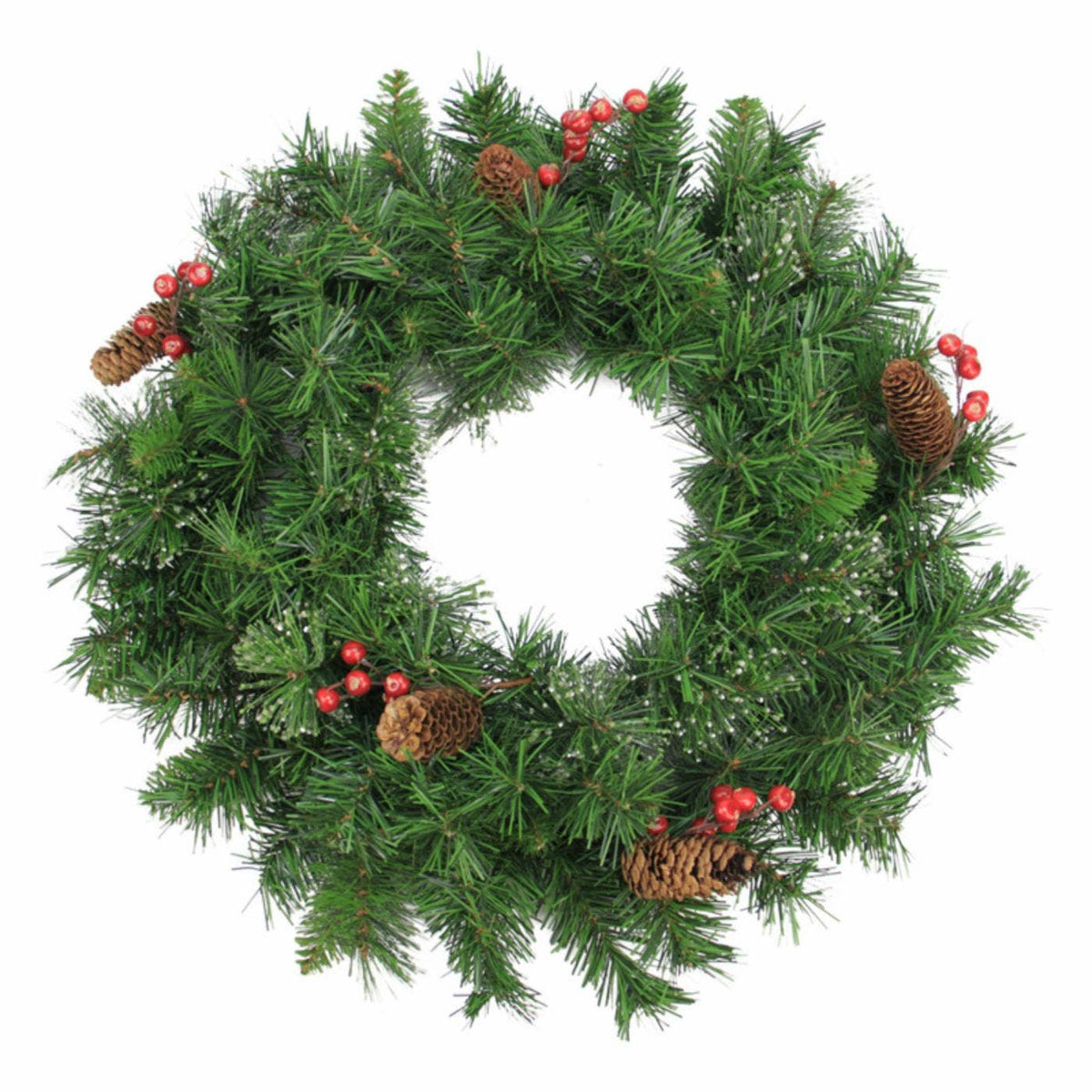 24 inch Wreath w/ Berries & Pine Cones