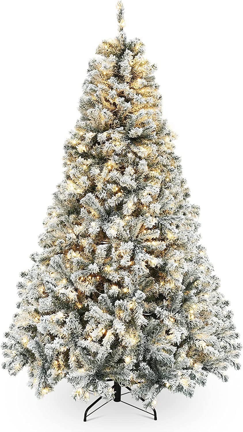 6.5ft PreLit Snow Flock Chrikstmas Tree, Warm White Perfect Holiday
