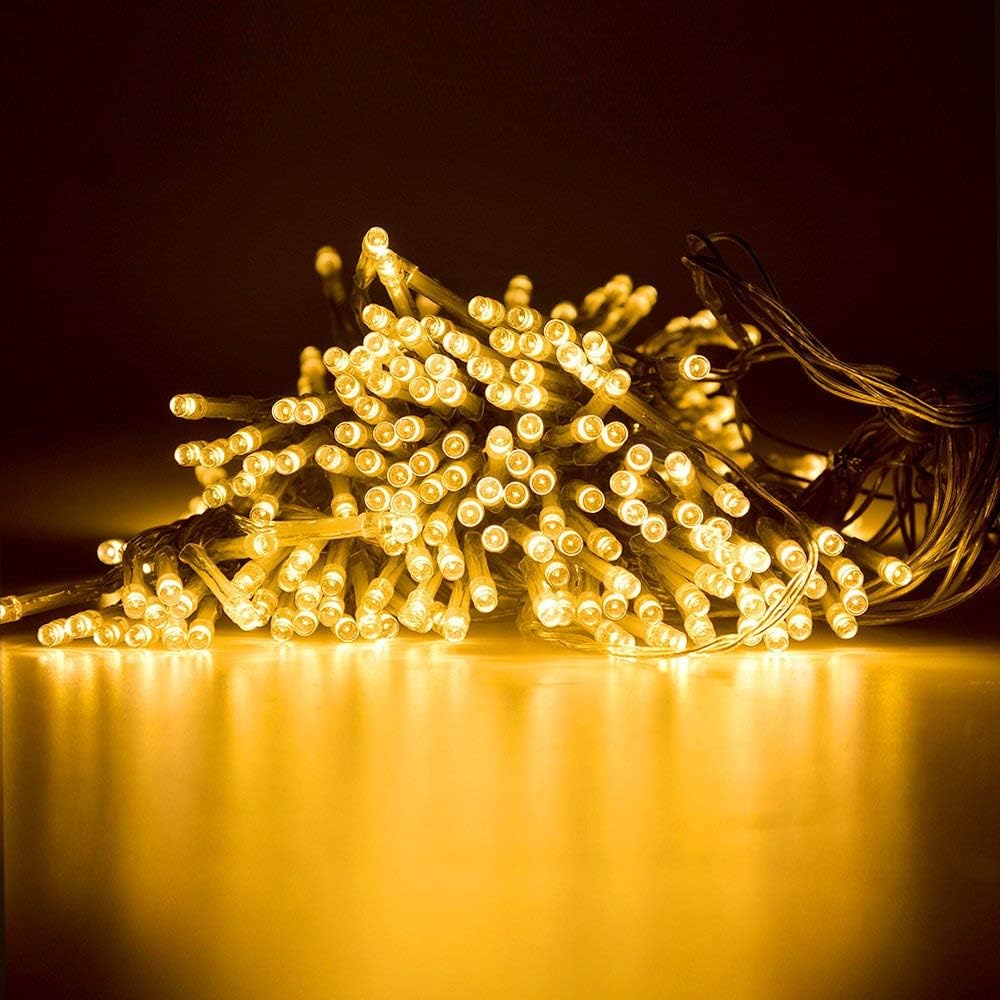 300 LED Curtain Solar Power Indoor Outdoor Waterproof Lights Flashing Mode - Long Hours - Warm White