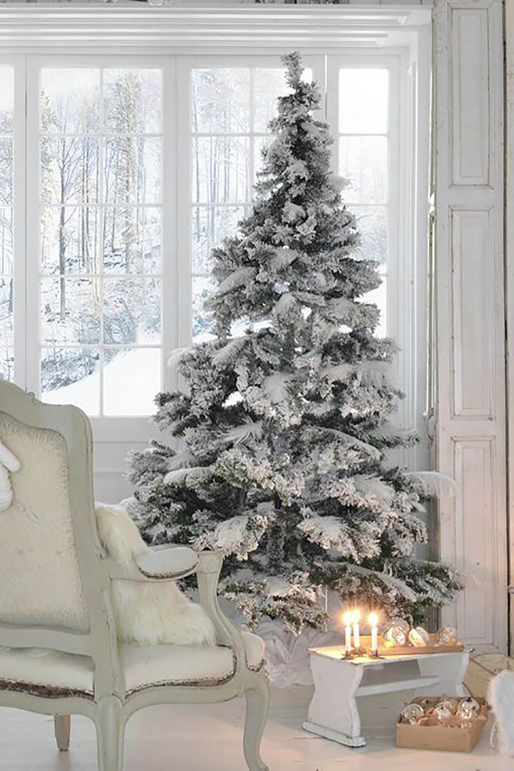 Prelit Heavy Snow Flocked Christmas Tree with Warm White Lights Perfect Holiday