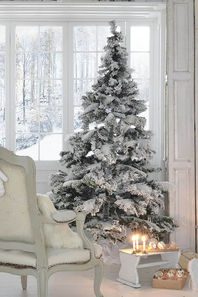 Prelit Heavy Snow Flocked Christmas Tree with Warm White Lights