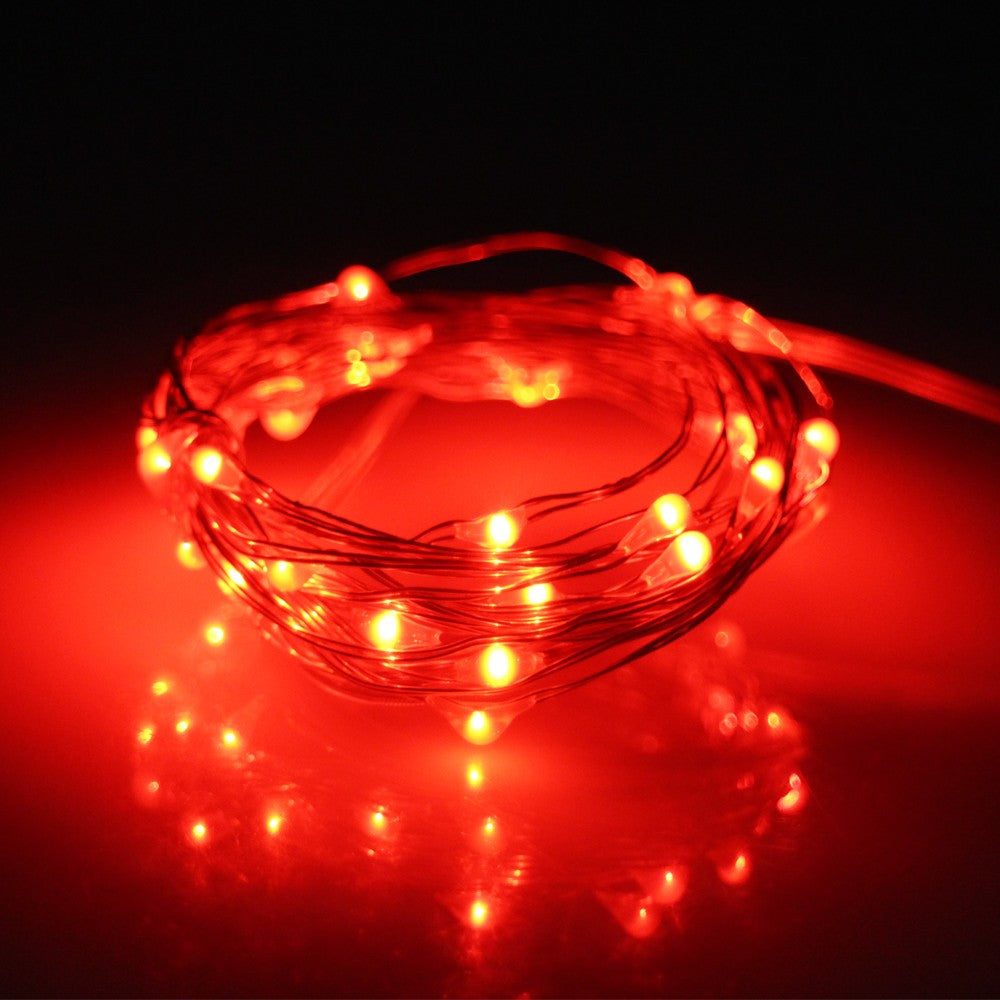 Mystery Red 20 LED Silver Copper Fairy Lights - Battery Operated