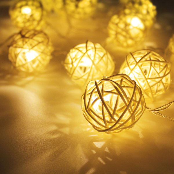 Home Decor 10 LED Rattan Ball String Lights - Battery Operated