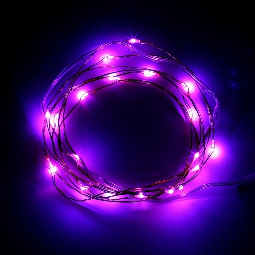 Perfect Purple 30 LED Silver Copper Fairy Lights - Battery Operated