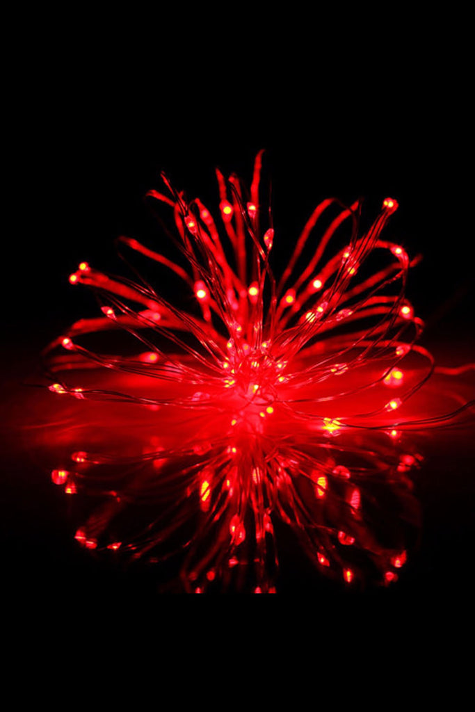 Red Theme 100 LED Silver Copper Fairy Light - Plug in