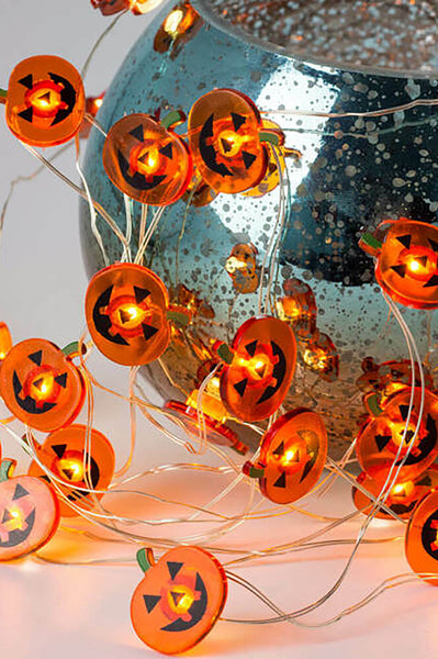 20 LED Fairy Light Halloween Classic Orange Pumpkin – Battery Operated w/ Timer
