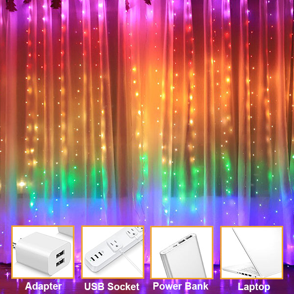 Multicolor 300 LED 9ftx9ft USB Fairy Curtain Fairy Light with Remote