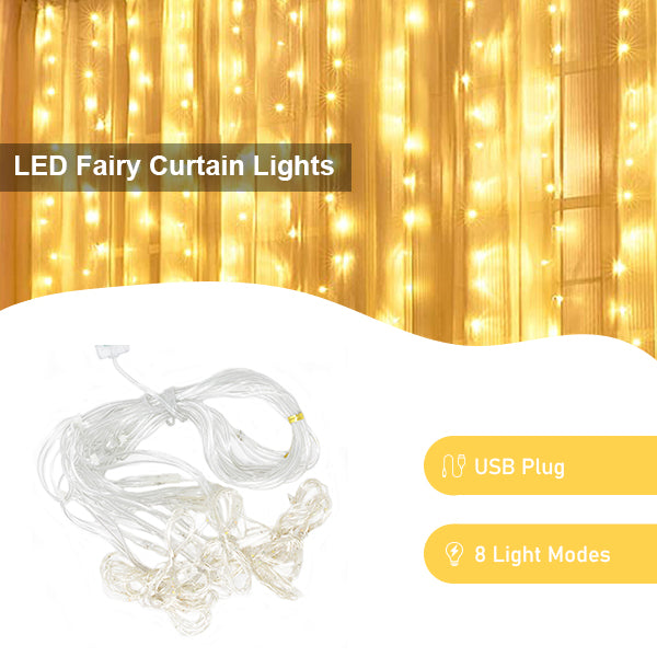 8 Light Modes 300 LED 9ftx9ft USB Fairy Curtain Fairy Light with Remote