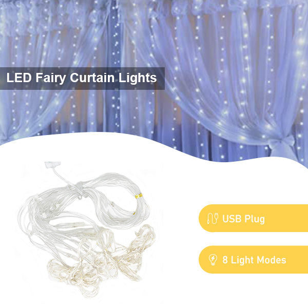 Magic Home Decor 300 LED 9ftx9ft USB Fairy Curtain Fairy Light with Remote