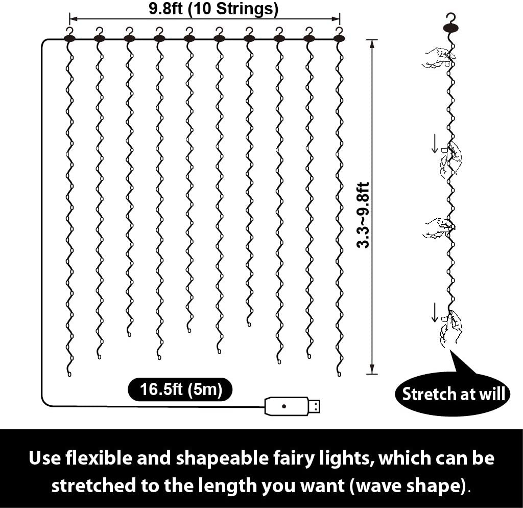 9.8 FT 300 LED 9ftx9ft USB Fairy Curtain Fairy Light with Remote