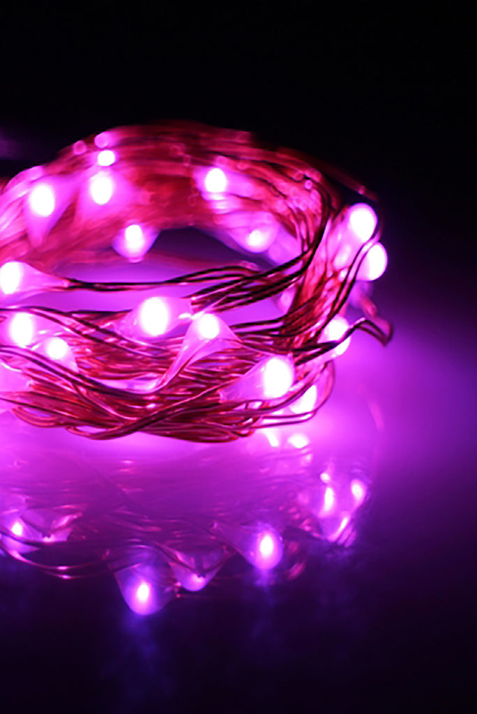 9' 30 LED Silver Copper Fairy String Lights - Battery Operated Pink Light
