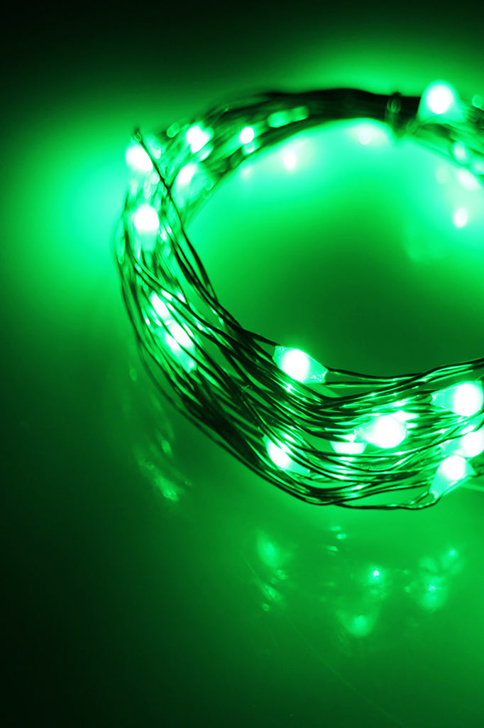 9' 30 LED Silver Copper Fairy String Lights - Battery Operated Green Light
