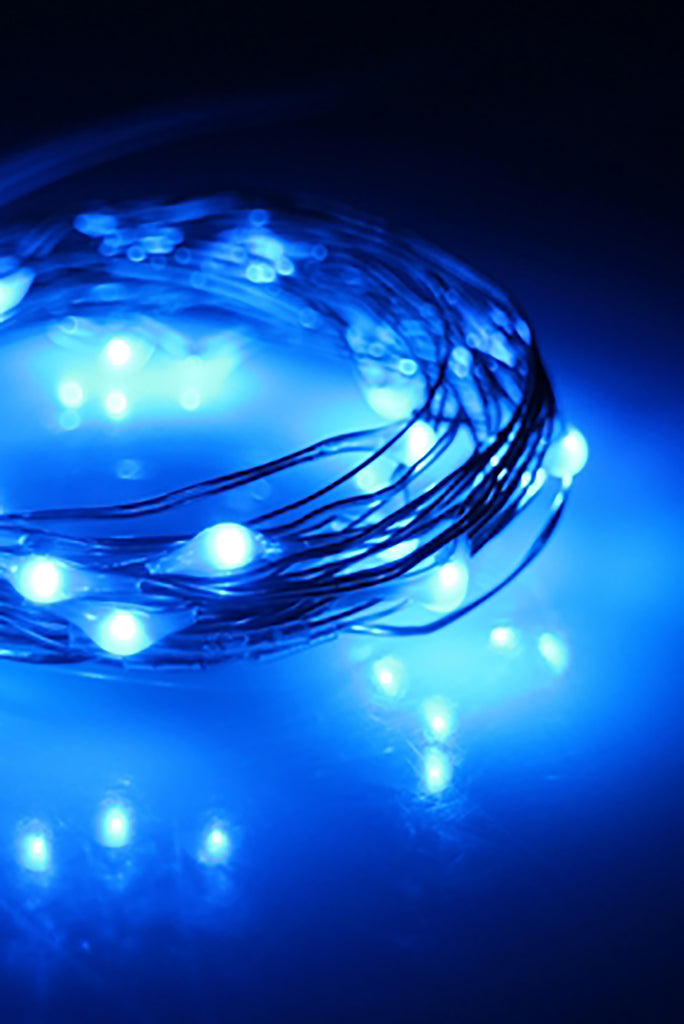 9' 30 LED Silver Copper Fairy String Lights - Battery Operated Blue Light 