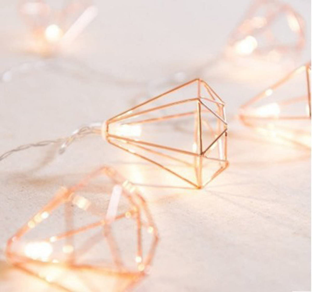 Golden Theme 10 LED Rose Gold Diamond String Fairy Lights - Battery Operated