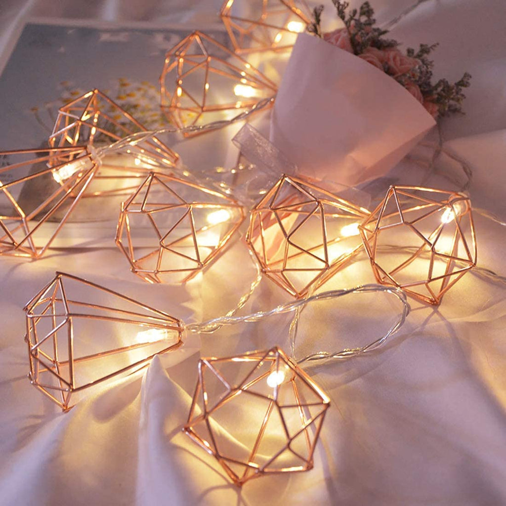 Diamond String Light 10 LED Rose Gold Diamond String Fairy Lights - Battery Operated ...