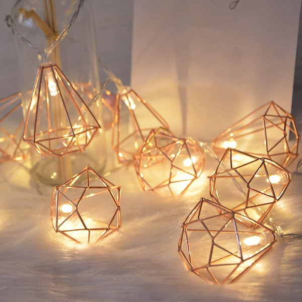 10 LED Rose Gold Diamond String Fairy Lights - Battery Operated