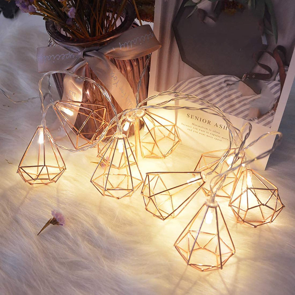 Diamond String Light 10 LED Rose Gold Diamond String Fairy Lights - Battery Operated ...
