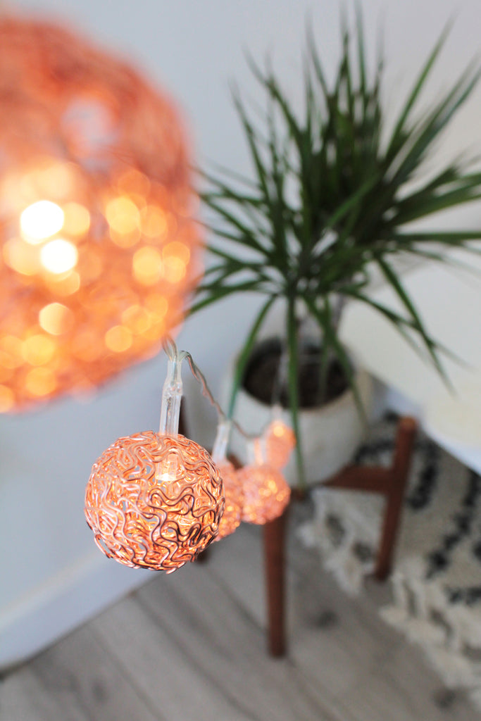 Perfect Holiday Home Decor 8 LED Rose Gold Woven Copper Balls (Warm White) - Battery Operated
