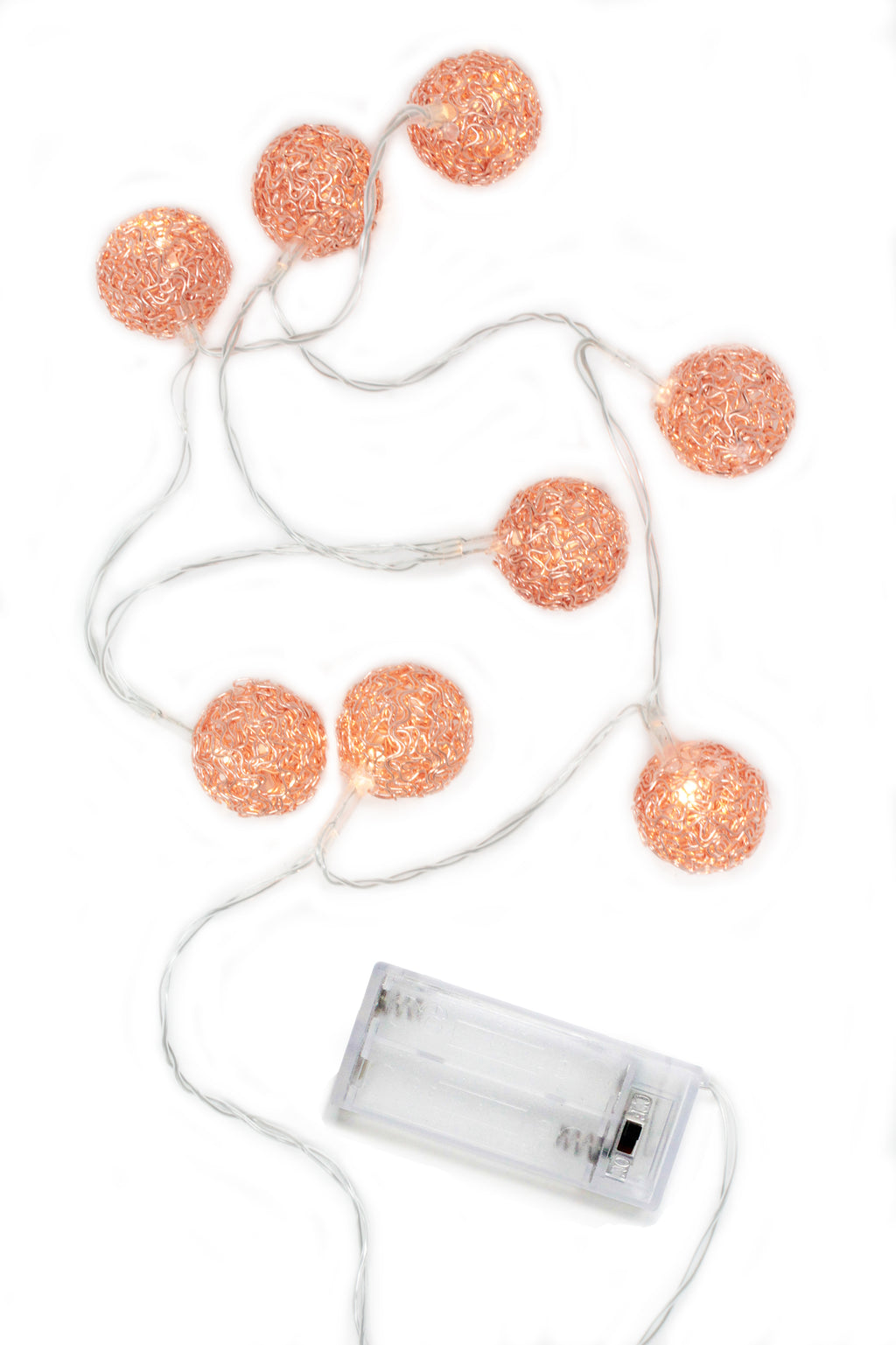 Holiday Decor 8 LED Rose Gold Woven Copper Balls (Warm White) 