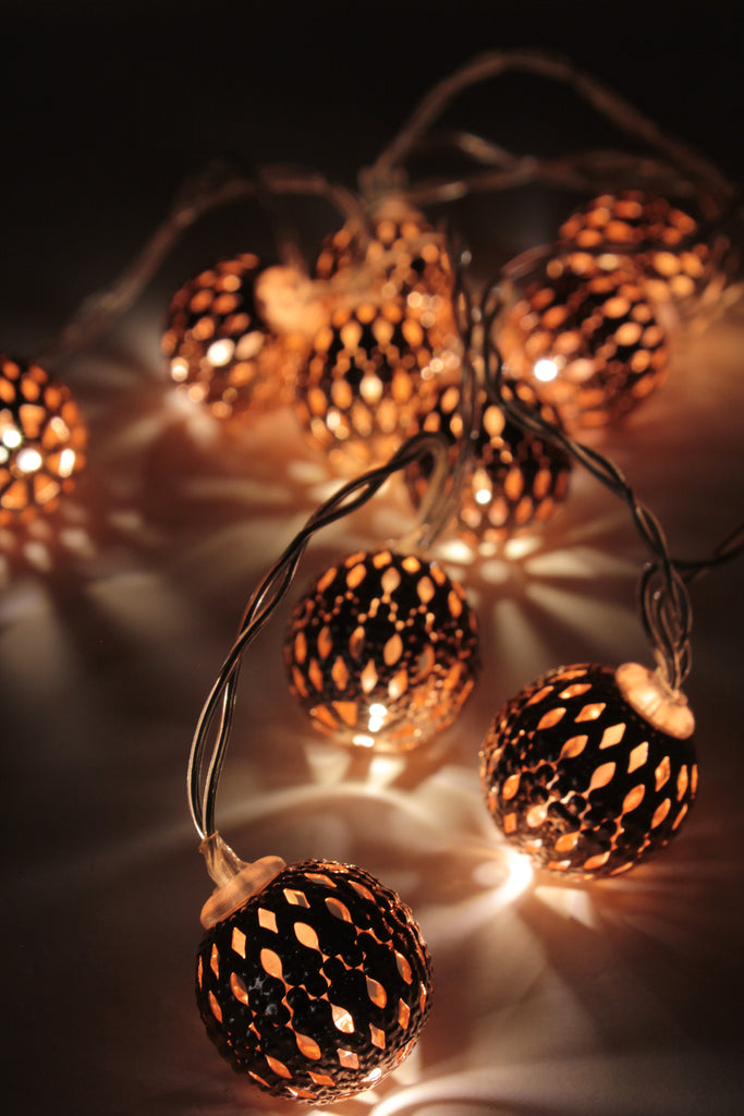 Home Decor Rose Gold Moroccan Ball String Lights - Battery Operated
