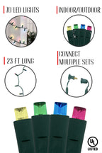 23 Feet Long 70 LED Indoor/Outdoor Wide Angle 5MM LED Green Cable Christmas String Lights - Multicolor