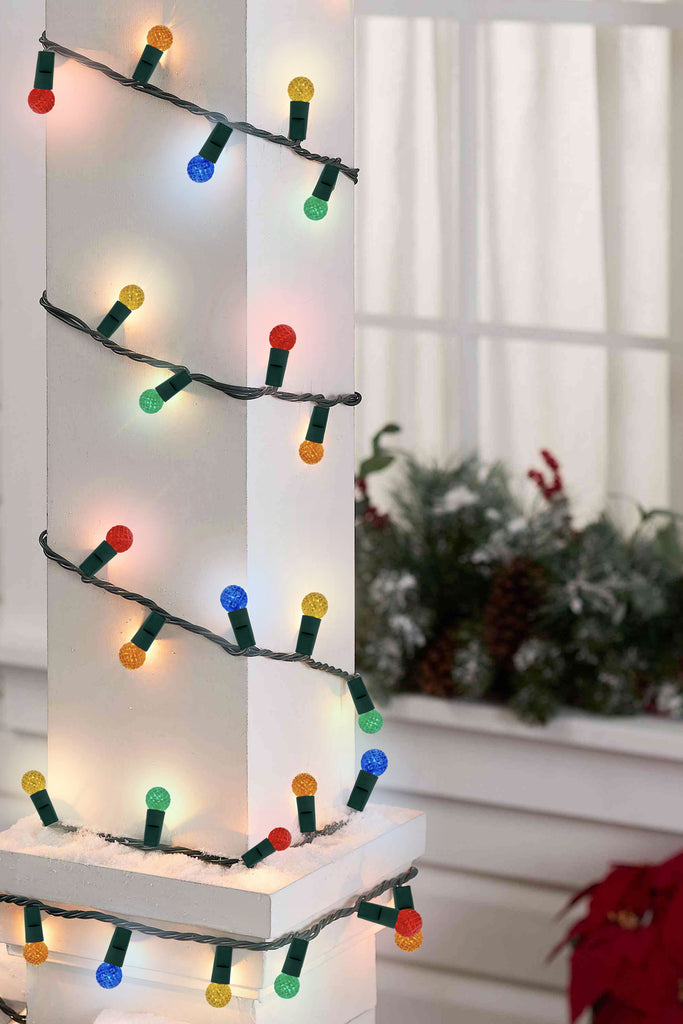 70 LED Indoor/Outdoor G12 Round Bulb Green Cable Christmas String Lights - Multicolor