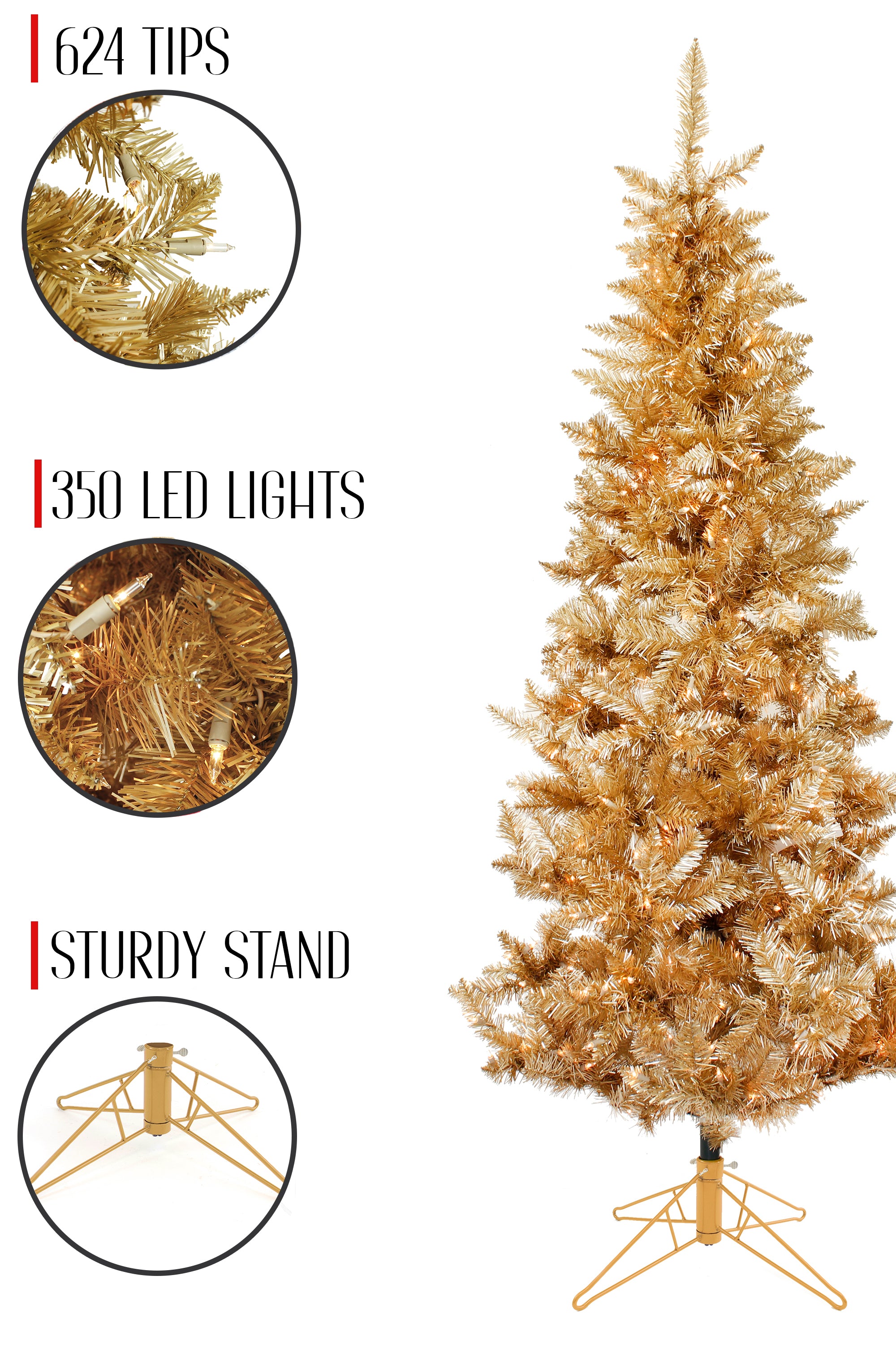 Rose Gold Slim Prelit Christmas Tree with Warm White Lights Perfect