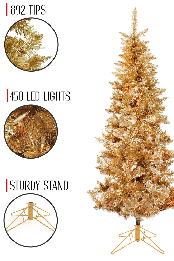 892 Tips 450 LED Lights Rose Gold Slim Prelit Christmas Tree with Warm White Lights