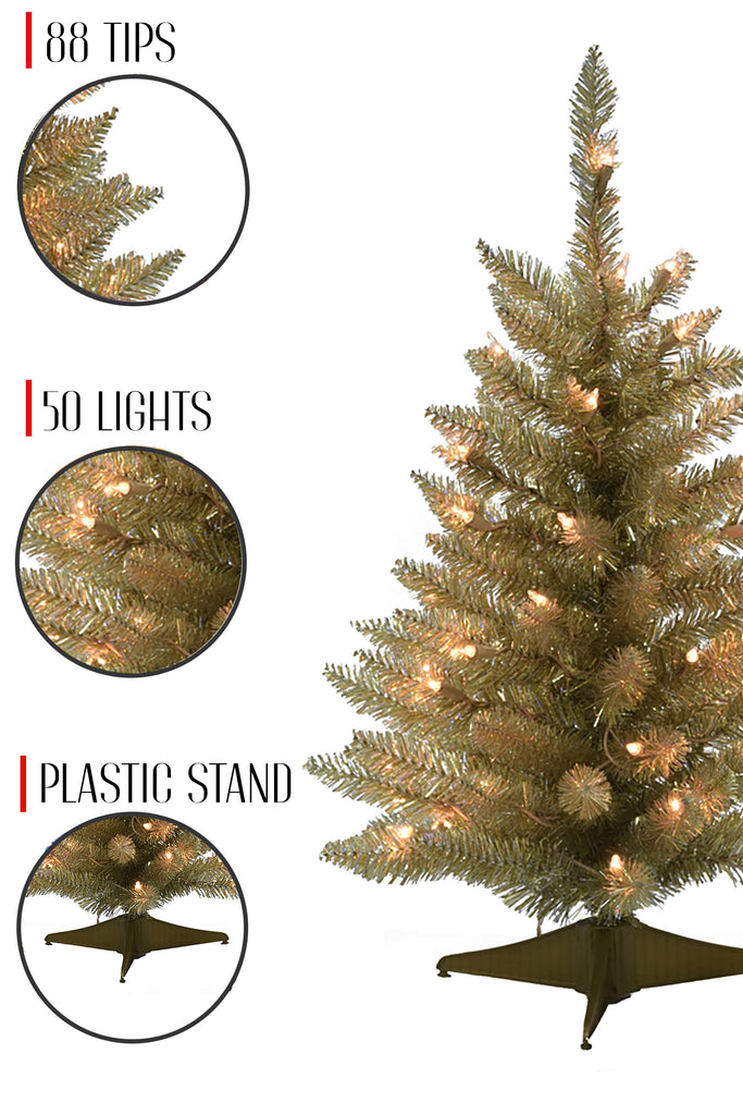 88 Tips 50 Lights 2' Prelit Tabletop Christmas Tree - Champagne