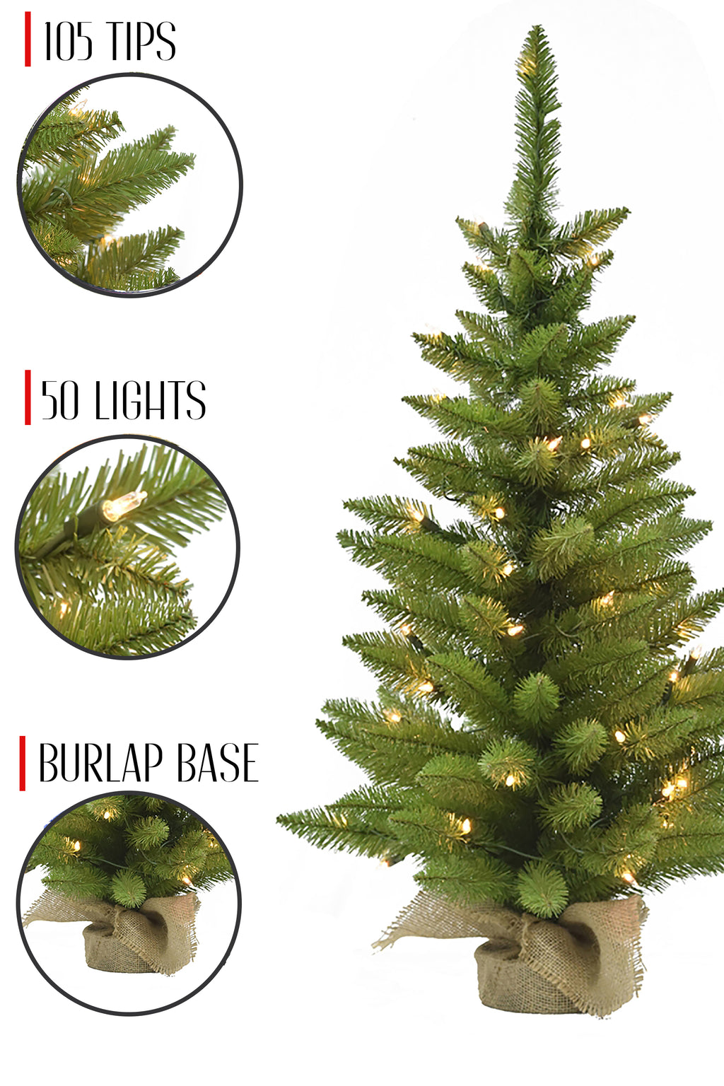 105 Tios 50 Lights 3' Prelit Tabletop Christmas Tree with Burlap Base