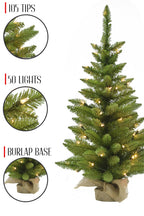 105 Tios 50 Lights 3' Prelit Tabletop Christmas Tree with Burlap Base